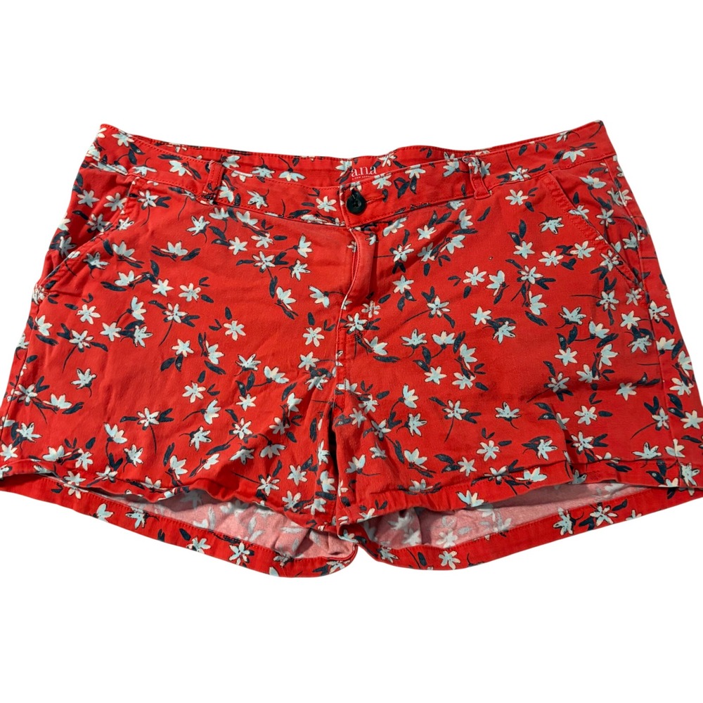 ANA A New Approach Red Floral Twill Shorts Womens Size 18 Mid Rise Summer